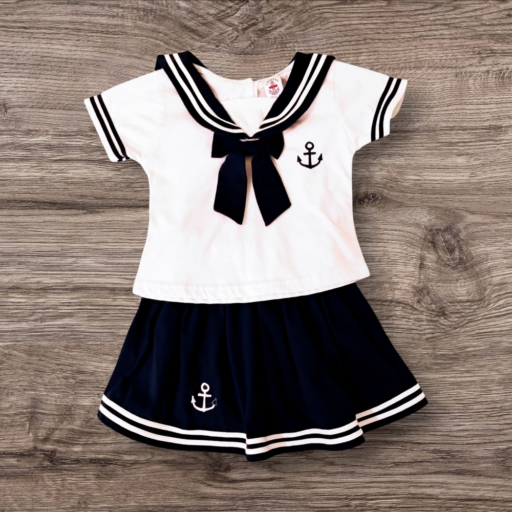 Lookpra Nautical Sailor Top and Navy Skirt with Anchor Design - Size 4